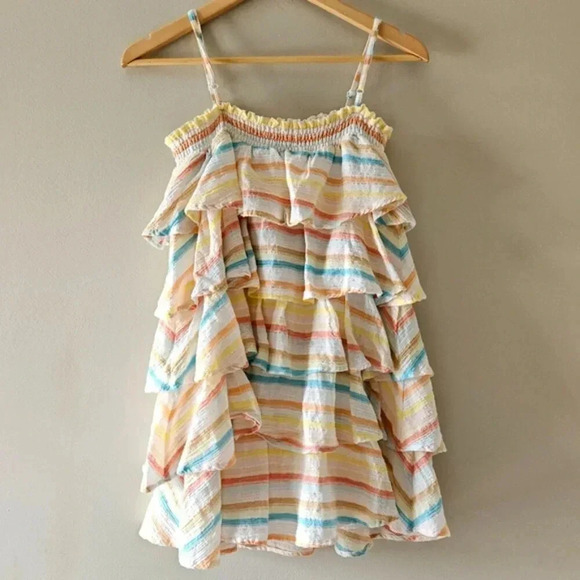 Lovers and Friends Frills Multicolor Mini Spaghetti Strap Rainbow Dress Small. - Picture 13 of 15